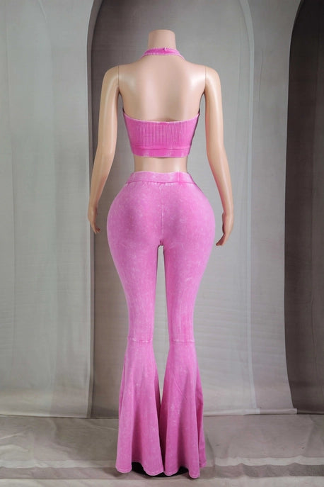 ENSEMBLE HAUT COL AMÉRICAIN ET PANTALON ÉVASÉ OUEST EN LAVAGE MINÉRAL