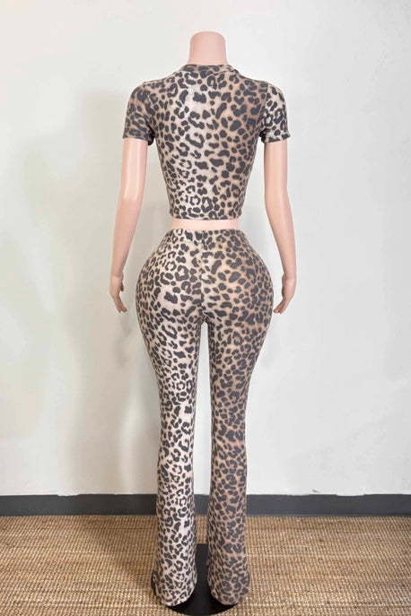 ENSEMBLE HAUT GRAPHIQUE ET PANTALON IMPRIMÉ GUÉPARD DOUX BROSSÉ