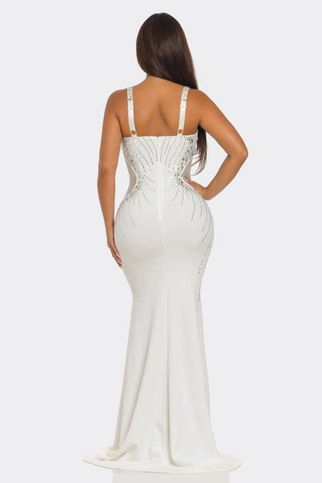 Robe Maxi Élégante Ornée de Strass