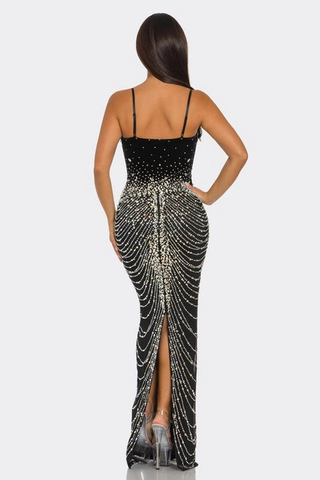 Robe Drapée avec Chaîne Ornée de Strass