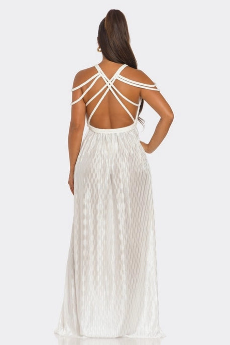Robe Maxi à Motif de Corde Ondulée Plissée et Tressée