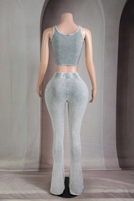 ENSEMBLE DÉBARDEUR IMPRIMÉ GRAPHIQUE LAVAGE MINÉRAL ET PANTALON ÉVASÉ