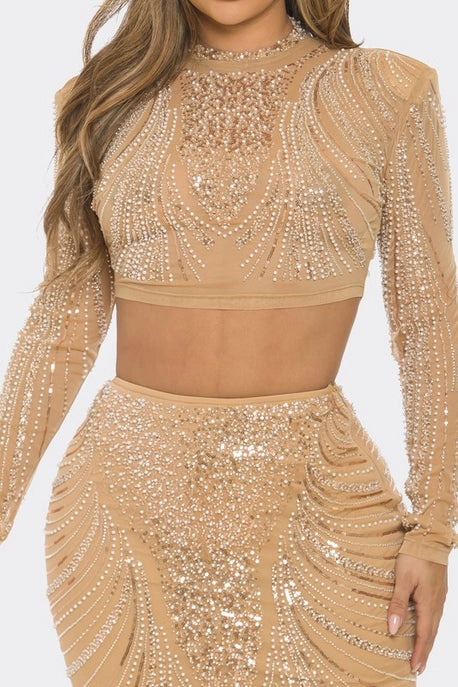 Ensemble 2 pièces haut et jupe à sequins - Soldes