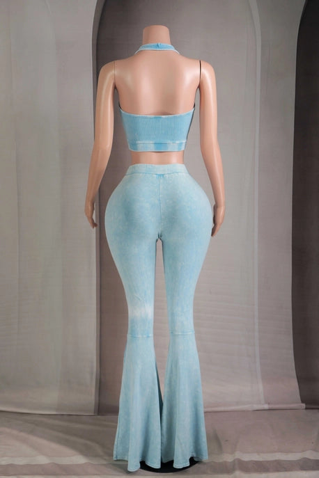 ENSEMBLE HAUT COL AMÉRICAIN ET PANTALON ÉVASÉ OUEST EN LAVAGE MINÉRAL
