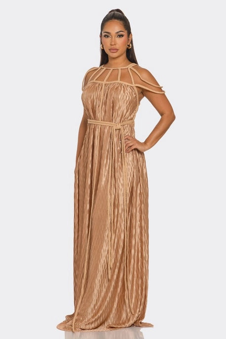 Robe Maxi à Motif de Corde Ondulée Plissée et Tressée