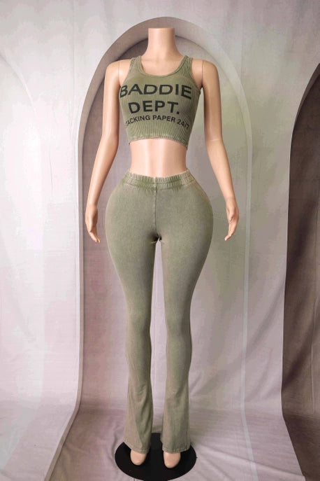 ENSEMBLE DÉBARDEUR IMPRIMÉ GRAPHIQUE LAVAGE MINÉRAL ET PANTALON ÉVASÉ