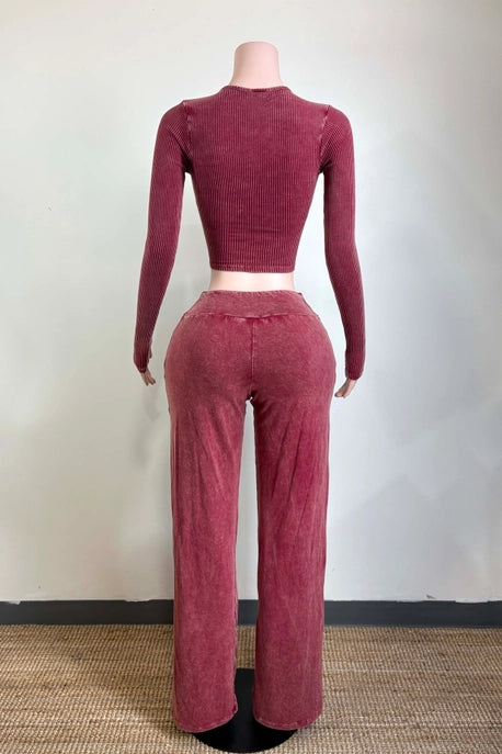 ENSEMBLE HAUT À LACETS DEVANT ET PANTALON DE DÉTENTE LAVÉ MINÉRAL