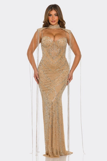Robe maxi sirène ornée de strass
