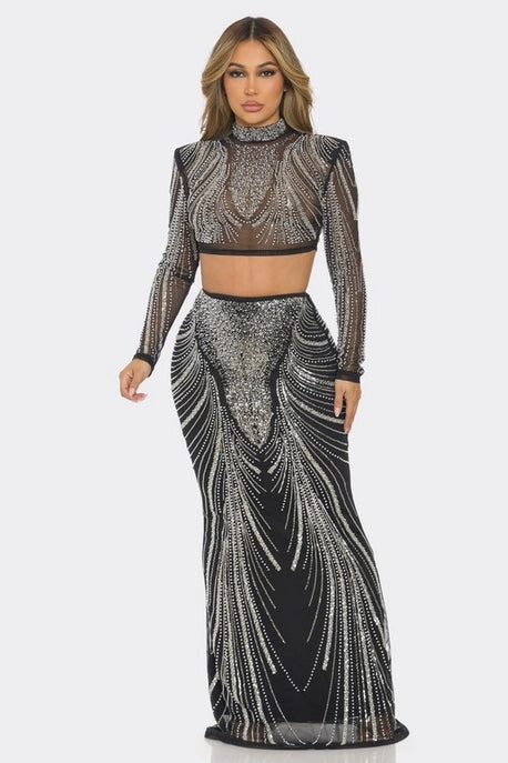 Ensemble 2 pièces haut et jupe à sequins - Soldes