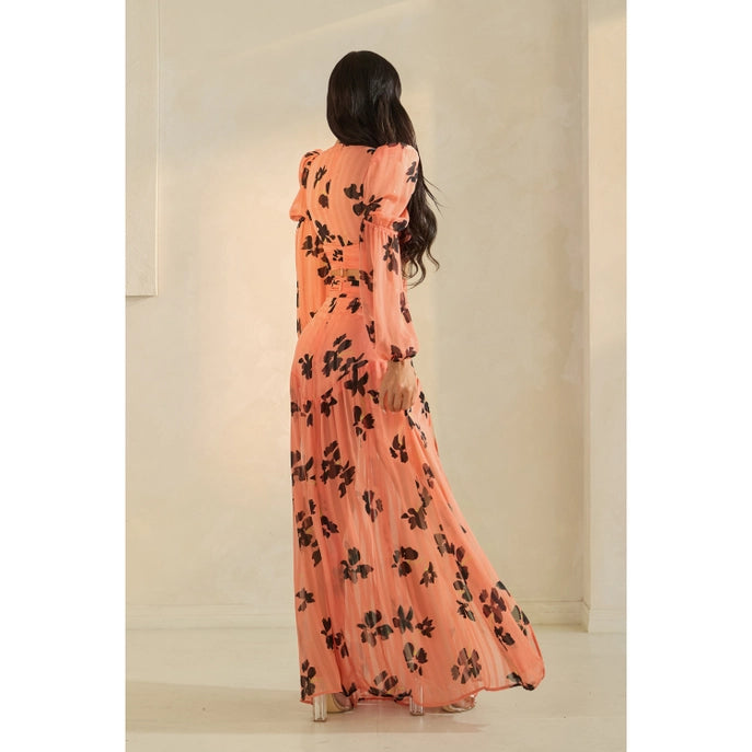 ENSEMBLE JUPE FENDUE À IMPRIMÉ FLORAL ET DÉCOLLETÉ PLONGEANT