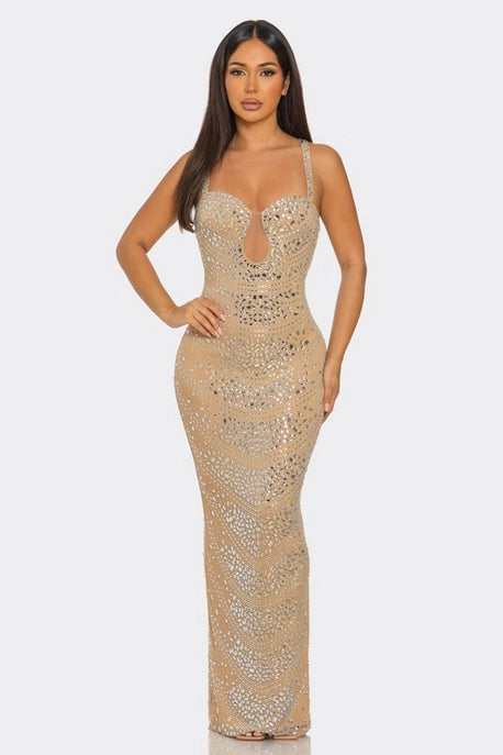 Robe maxi avec découpe poitrine et ornements en strass