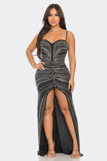 Robe Maxi Découpée avec Strass
