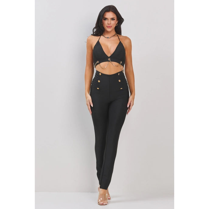 ENSEMBLE HAUT ET PANTALON AVEC CHAÎNE À BANDAGES