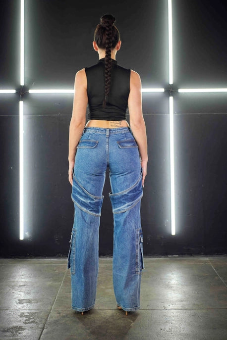 Jeans cargo à jambe droite