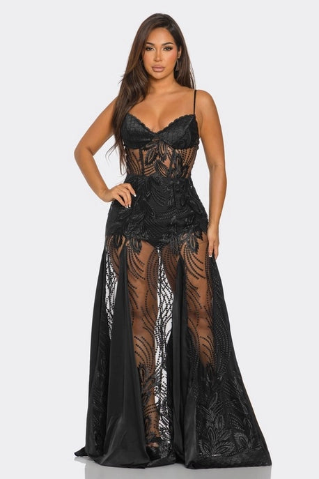 Robe longue à tube transparent en dentelle creuse (Copie)