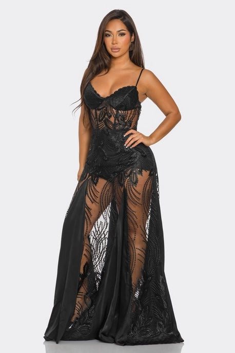 Robe longue à tube transparent en dentelle creuse (Copie)