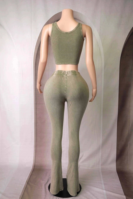 ENSEMBLE DÉBARDEUR IMPRIMÉ GRAPHIQUE LAVAGE MINÉRAL ET PANTALON ÉVASÉ