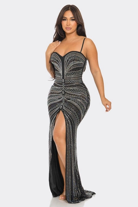 Robe Maxi Découpée avec Strass