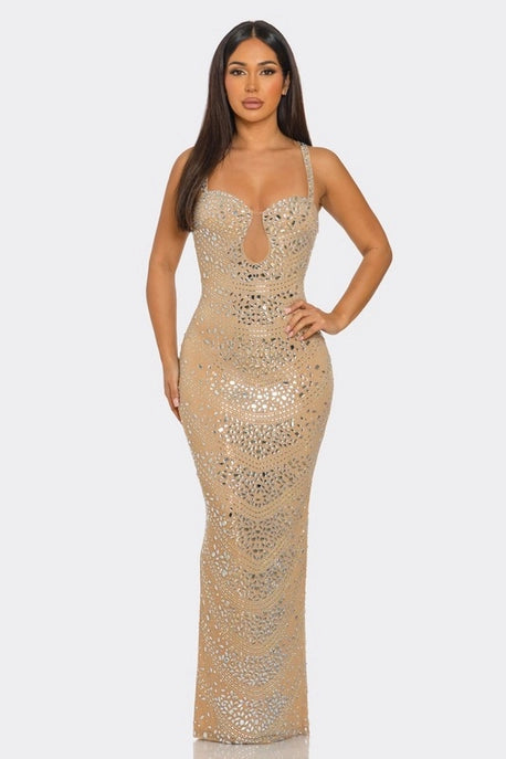 Robe maxi avec découpe poitrine et ornements en strass