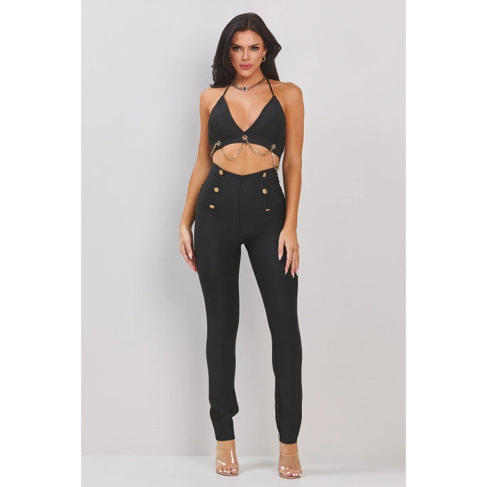 ENSEMBLE HAUT ET PANTALON AVEC CHAÎNE À BANDAGES