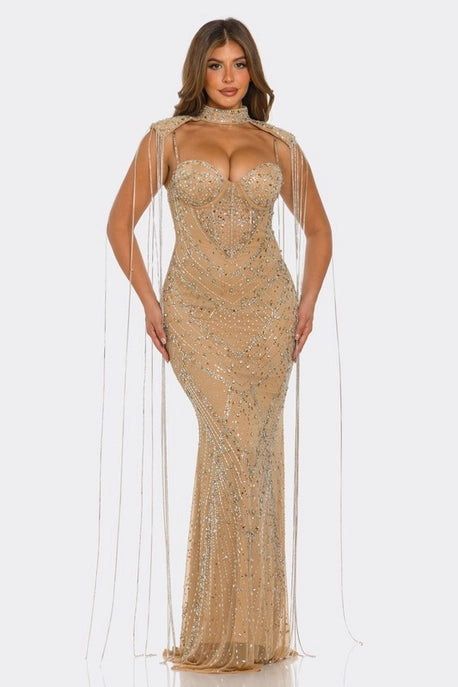 Robe maxi sirène ornée de strass