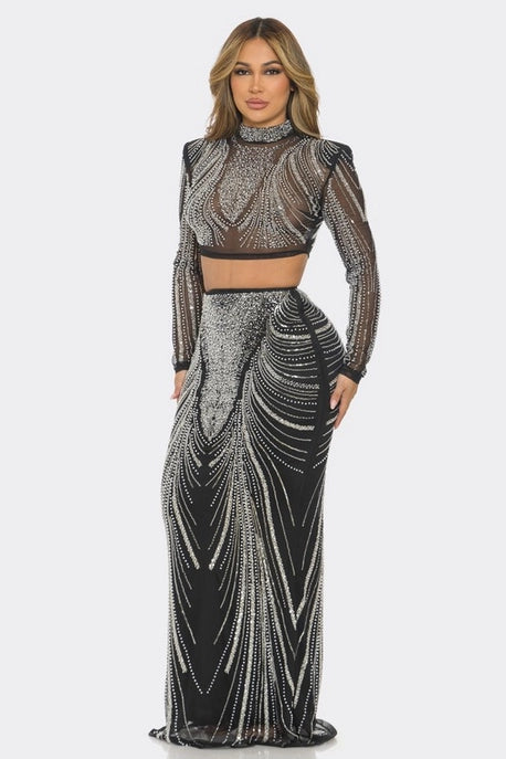 Ensemble 2 pièces haut et jupe à sequins - Soldes