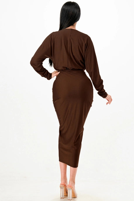 Robe Midi Plissée à Col V