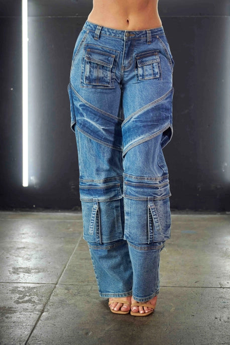 Jeans cargo à jambe droite