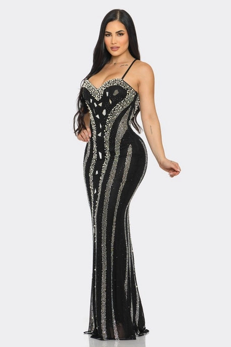 Robe Maxi Miroir Ornée de Strass