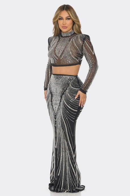 Ensemble 2 pièces haut et jupe à sequins - Soldes
