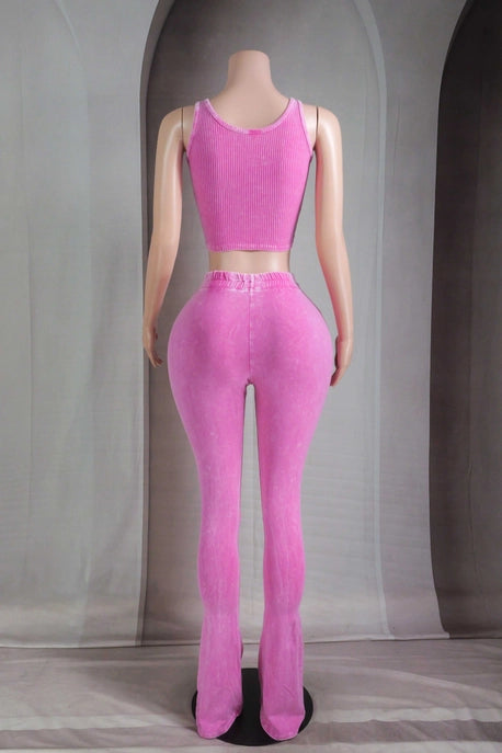 ENSEMBLE DÉBARDEUR IMPRIMÉ GRAPHIQUE LAVAGE MINÉRAL ET PANTALON ÉVASÉ