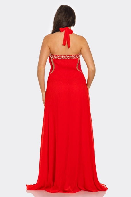 ROBE MAXI DÉCONTRACTÉE À COL EN V ET COL HALTER AVEC PERLES