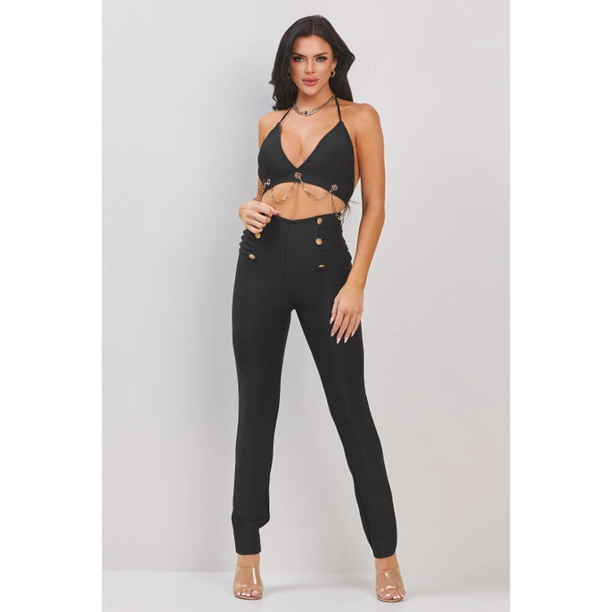 ENSEMBLE HAUT ET PANTALON AVEC CHAÎNE À BANDAGES