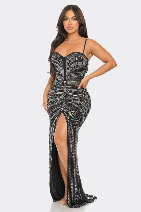 Robe Maxi Découpée avec Strass