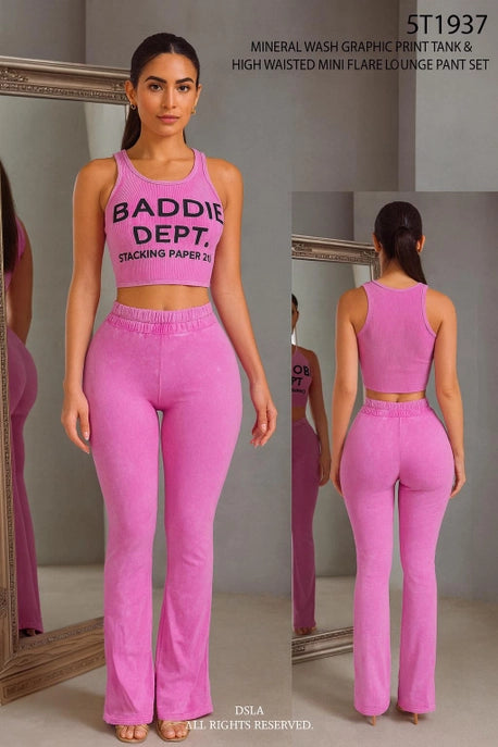ENSEMBLE DÉBARDEUR IMPRIMÉ GRAPHIQUE LAVAGE MINÉRAL ET PANTALON ÉVASÉ