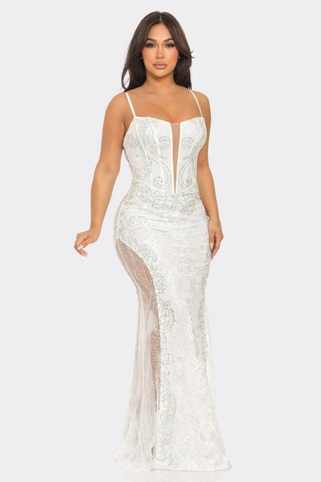 Robe Maxi Brodée avec Strass