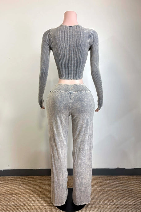 ENSEMBLE HAUT À LACETS DEVANT ET PANTALON DE DÉTENTE LAVÉ MINÉRAL