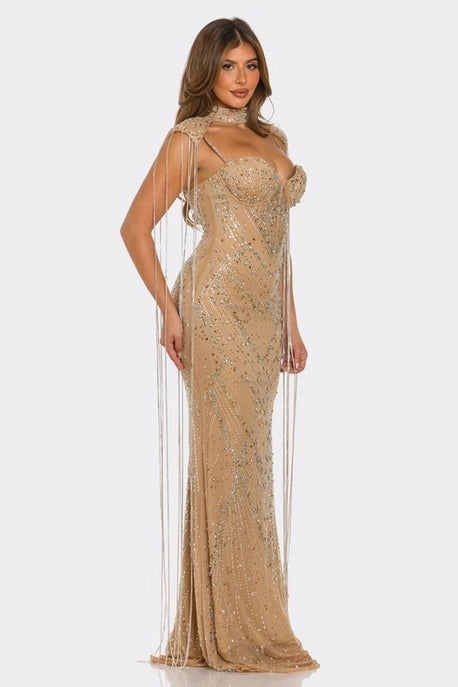 Robe maxi sirène ornée de strass