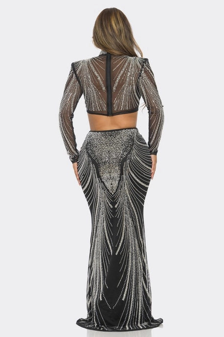 Ensemble 2 pièces haut et jupe à sequins - Soldes