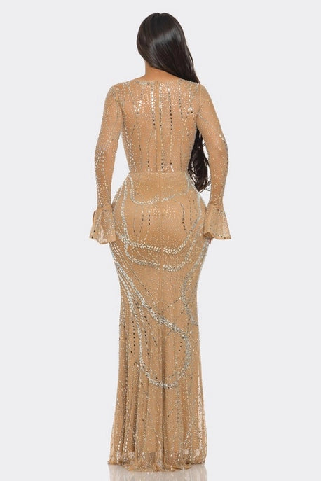 Robe Maxi Silhouette Ajustée avec Strass