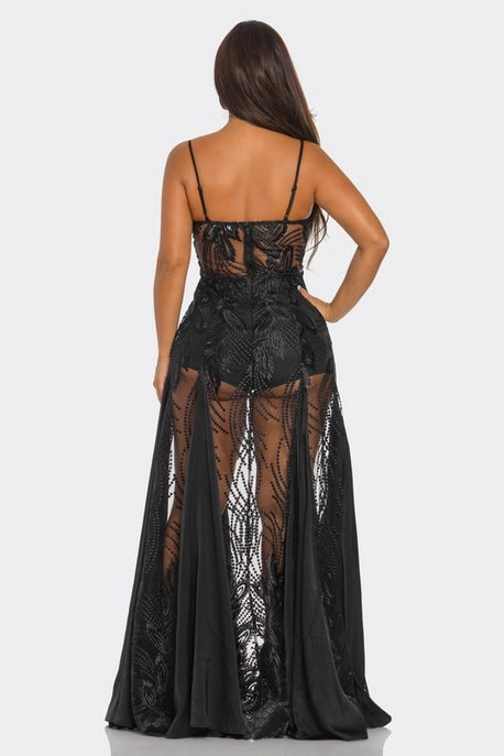 Robe longue à tube transparent en dentelle creuse (Copie)