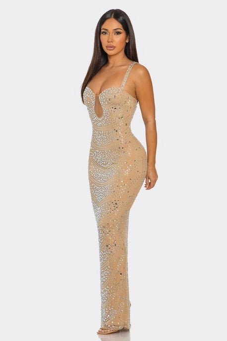Robe maxi avec découpe poitrine et ornements en strass