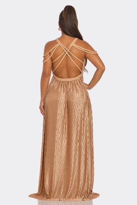 Robe Maxi à Motif de Corde Ondulée Plissée et Tressée