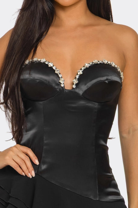 ROBE LONGUE EN SOIE IRRÉGULIÈRE À VOLANTS