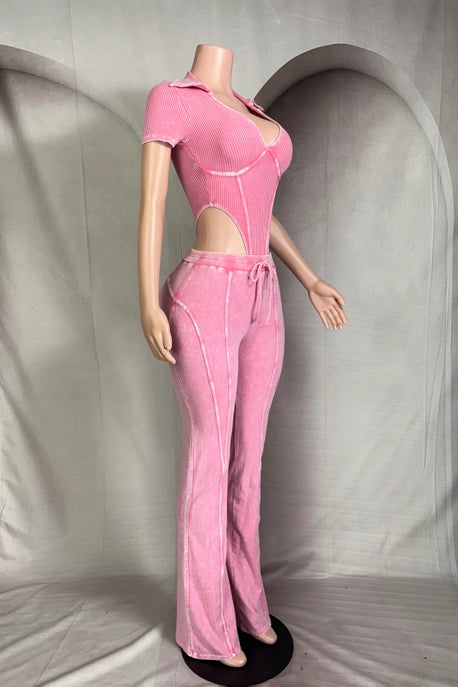 ENSEMBLE BODY ET PANTALON À COL EN V PROFOND LAVAGE MINÉRAL
