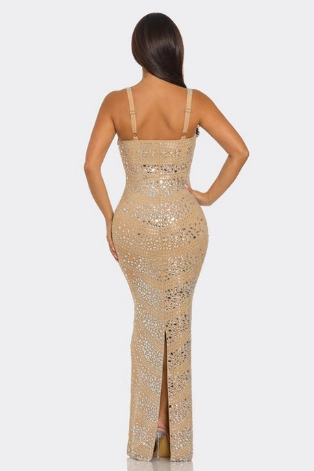 Robe maxi avec découpe poitrine et ornements en strass