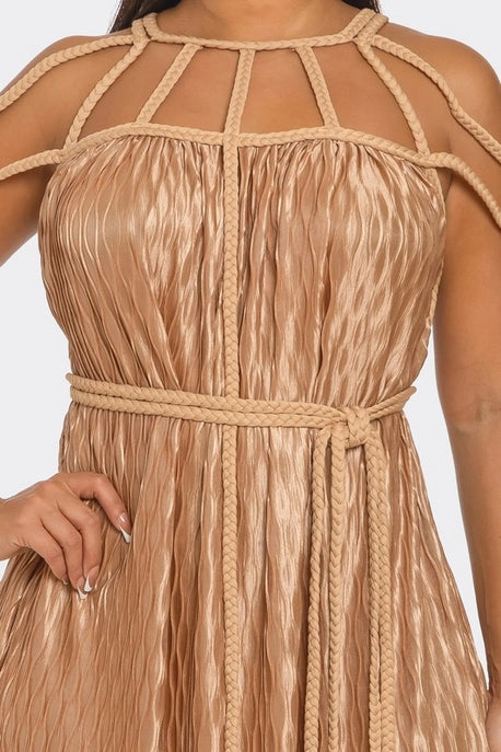 Robe Maxi à Motif de Corde Ondulée Plissée et Tressée