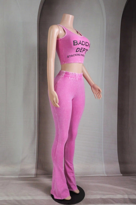 ENSEMBLE DÉBARDEUR IMPRIMÉ GRAPHIQUE LAVAGE MINÉRAL ET PANTALON ÉVASÉ