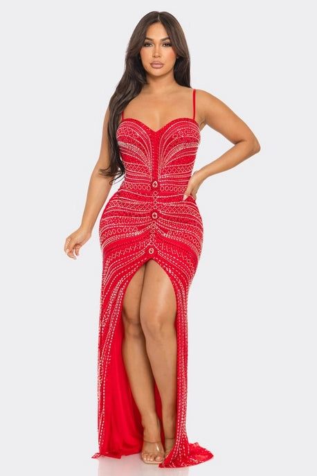 Robe Maxi Découpée avec Strass