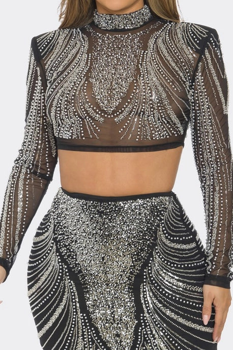 Ensemble 2 pièces haut et jupe à sequins - Soldes